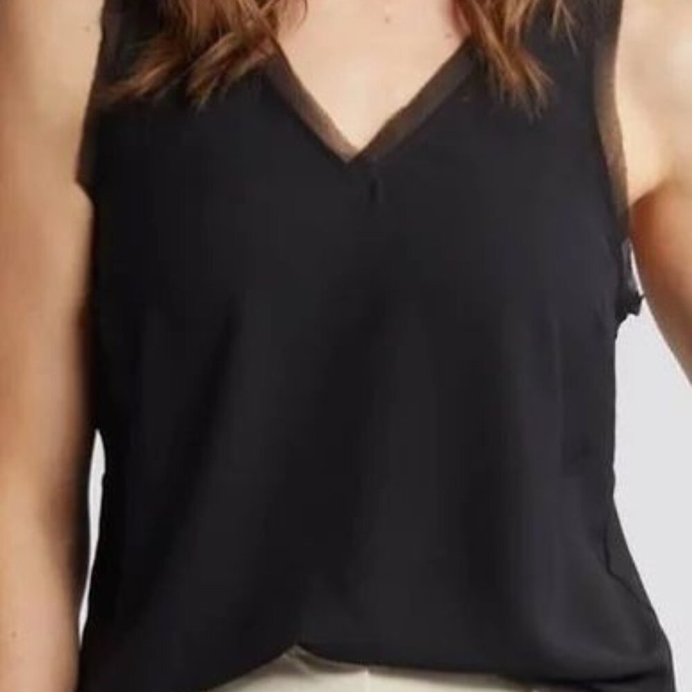 Halogen Raw Edge Black Tank Top with V-Neckline Front & Back Size S - Picture 4 of 11